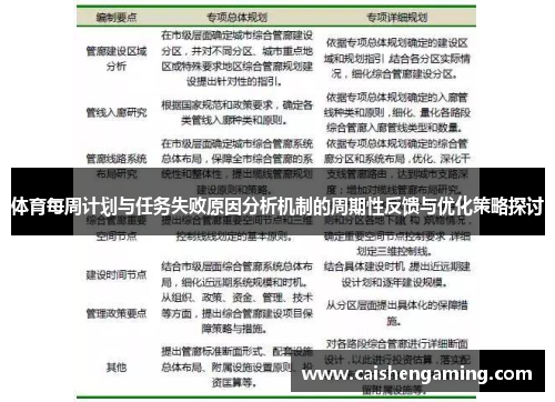 体育每周计划与任务失败原因分析机制的周期性反馈与优化策略探讨